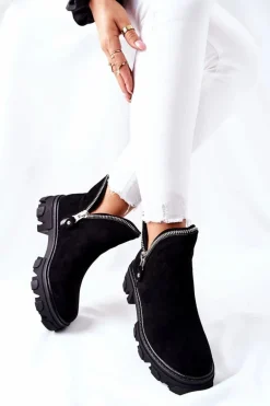 Damskie Zamszowe Botki Z Wycięciami Czarne Rhythm