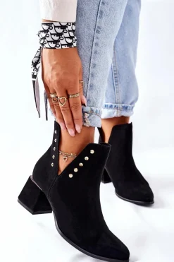 Damskie Zamszowe Botki Z Wycięciami Lewski Czarne 3074/B