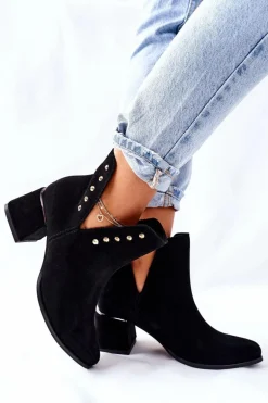 Damskie Zamszowe Botki Z Wycięciami Lewski Czarne 3074/B
