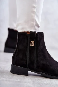 Damskie Zamszowe Botki Z Ozdobą Czarne Giana