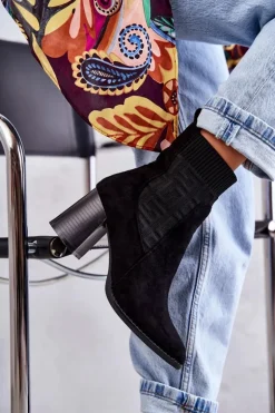 Damskie Zamszowe Botki Ze Skarpetą Czarne Montes