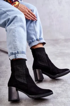 Damskie Zamszowe Botki Ze Skarpetą Czarne Montes