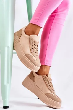 Damskie Zamszowe Buty Sportowe Beżowe Segurro