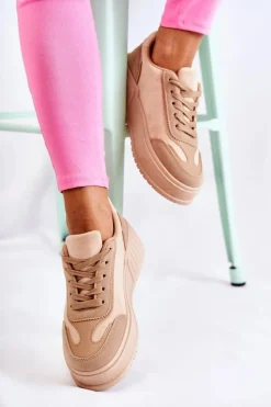 Damskie Zamszowe Buty Sportowe Beżowe Segurro