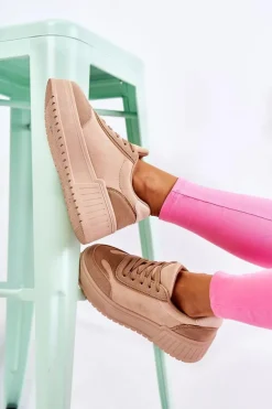 Damskie Zamszowe Buty Sportowe Beżowe Segurro