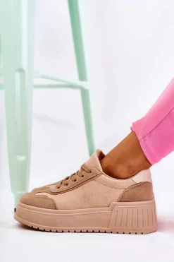 Damskie Zamszowe Buty Sportowe Beżowe Segurro
