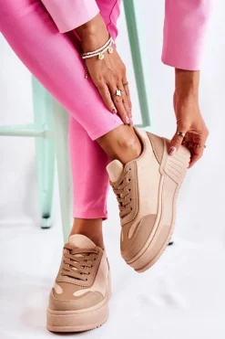 Damskie Zamszowe Buty Sportowe Beżowe Segurro