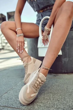 Damskie Zamszowe Buty Sportowe Beżowe Segurro