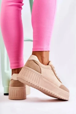 Damskie Zamszowe Buty Sportowe Beżowe Segurro