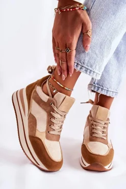 Damskie Zamszowe Buty Sportowe Brązowo-Beżowe Elisse