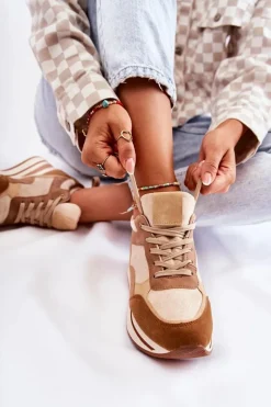 Damskie Zamszowe Buty Sportowe Brązowo-Beżowe Elisse