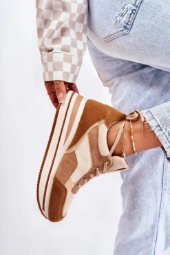 Damskie Zamszowe Buty Sportowe Brązowo-Beżowe Elisse