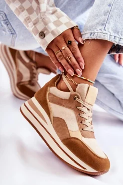 Damskie Zamszowe Buty Sportowe Brązowo-Beżowe Elisse