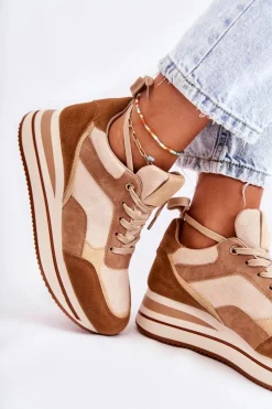 Damskie Zamszowe Buty Sportowe Brązowo-Beżowe Elisse