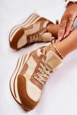 Damskie Zamszowe Buty Sportowe Brązowo-Beżowe Elisse