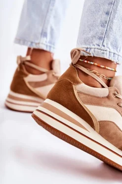 Damskie Zamszowe Buty Sportowe Brązowo-Beżowe Elisse