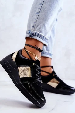 Damskie Zamszowe Buty Sportowe Na Koturnie Czarne Larson