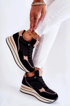 Damskie Zamszowe Buty Sportowe Czarno-Beżowe Elisse