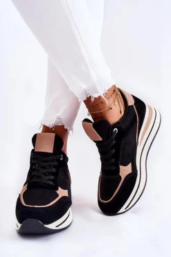 Damskie Zamszowe Buty Sportowe Czarno-Beżowe Elisse