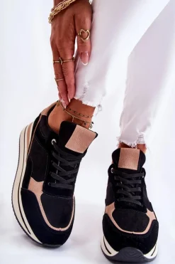 Damskie Zamszowe Buty Sportowe Czarno-Beżowe Elisse