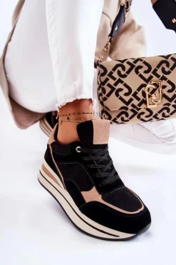 Damskie Zamszowe Buty Sportowe Czarno-Beżowe Elisse