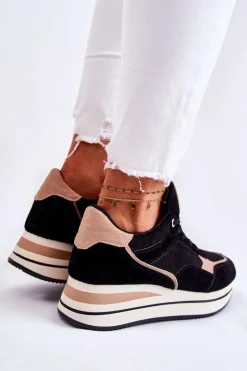 Damskie Zamszowe Buty Sportowe Czarno-Beżowe Elisse