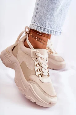 Damskie Zamszowe Buty Sportowe Sneakersy Jasnobeżowe Britany