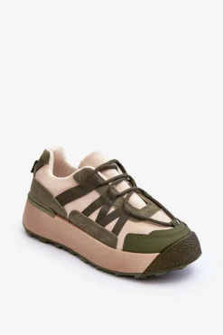 Damskie Zamszowe Buty Sportowe Na Platformie Beżowo-Zielone Rohan