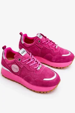 Damskie Zamszowe Buty Sportowe Na Platformie GOE LL2N4002 Fuksja