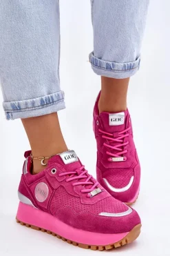 Damskie Zamszowe Buty Sportowe Na Platformie GOE LL2N4002 Fuksja
