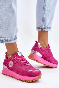 Damskie Zamszowe Buty Sportowe Na Platformie GOE LL2N4002 Fuksja