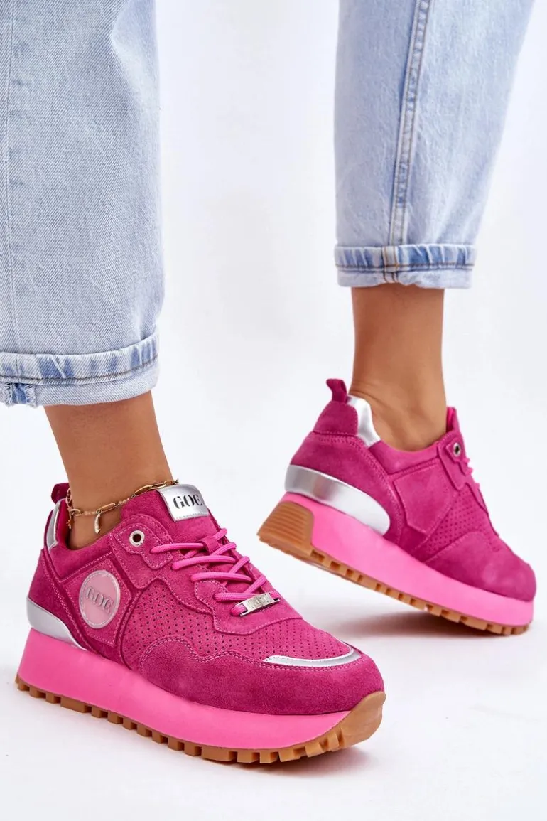 Damskie Zamszowe Buty Sportowe Na Platformie GOE LL2N4002 Fuksja