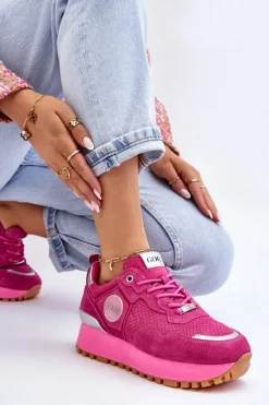 Damskie Zamszowe Buty Sportowe Na Platformie GOE LL2N4002 Fuksja