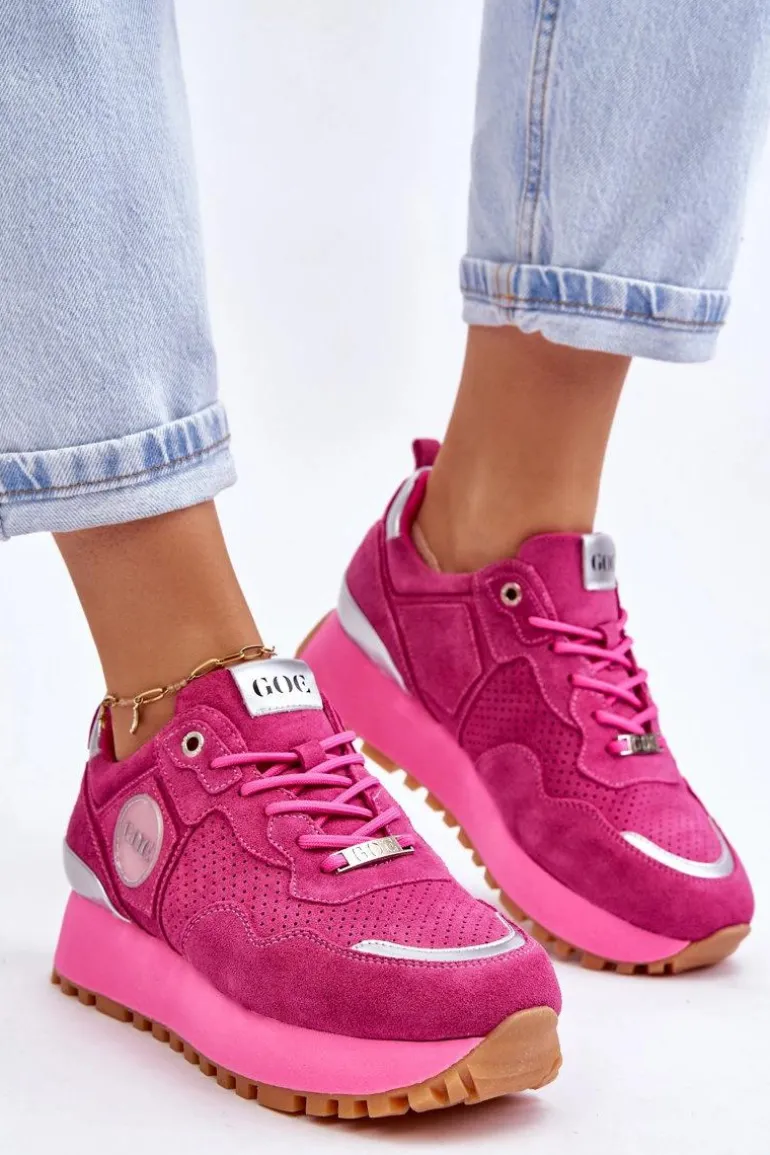 Damskie Zamszowe Buty Sportowe Na Platformie GOE LL2N4002 Fuksja