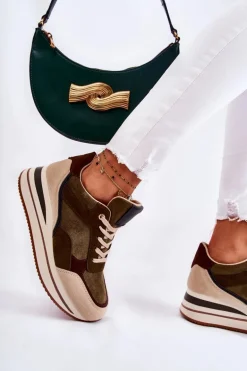 Damskie Zamszowe Buty Sportowe Zielono-Beżowe Elisse