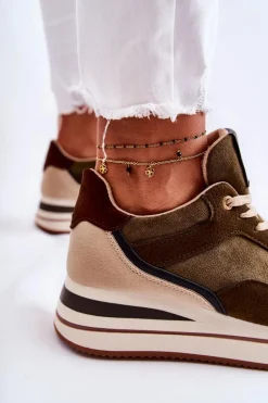 Damskie Zamszowe Buty Sportowe Zielono-Beżowe Elisse