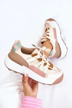 Damskie Zamszowe Buty Sportowe Na Platformie Beżowo-Brązowe Rohan