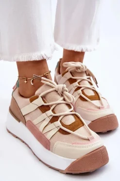 Damskie Zamszowe Buty Sportowe Na Platformie Beżowo-Brązowe Rohan