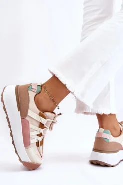 Damskie Zamszowe Buty Sportowe Na Platformie Beżowo-Brązowe Rohan