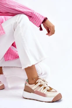 Damskie Zamszowe Buty Sportowe Na Platformie Beżowo-Brązowe Rohan