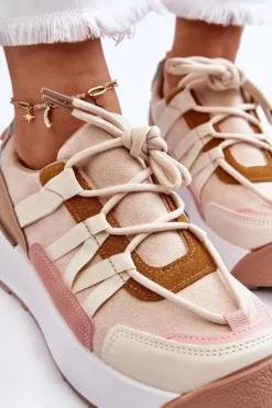 Damskie Zamszowe Buty Sportowe Na Platformie Beżowo-Brązowe Rohan
