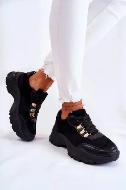 Damskie Zamszowe Buty Sportowe Sneakersy Czarne Britany