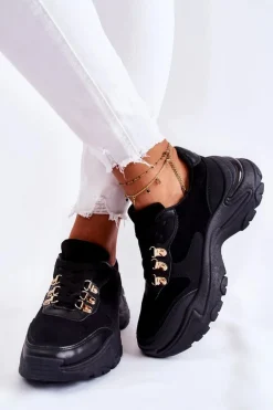 Damskie Zamszowe Buty Sportowe Sneakersy Czarne Britany