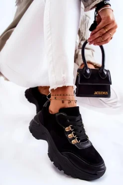 Damskie Zamszowe Buty Sportowe Sneakersy Czarne Britany