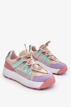 Damskie Zamszowe Buty Sportowe Na Platformie Beżowo-Różowe Rohan