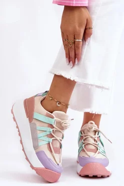 Damskie Zamszowe Buty Sportowe Na Platformie Beżowo-Różowe Rohan