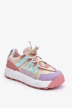 Damskie Zamszowe Buty Sportowe Na Platformie Beżowo-Różowe Rohan