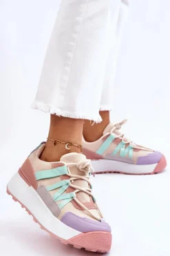 Damskie Zamszowe Buty Sportowe Na Platformie Beżowo-Różowe Rohan