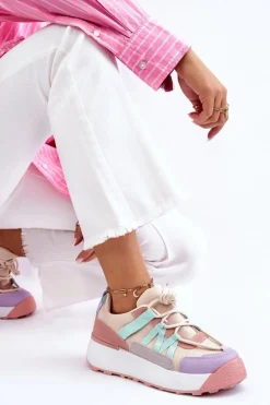 Damskie Zamszowe Buty Sportowe Na Platformie Beżowo-Różowe Rohan