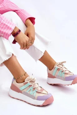 Damskie Zamszowe Buty Sportowe Na Platformie Beżowo-Różowe Rohan